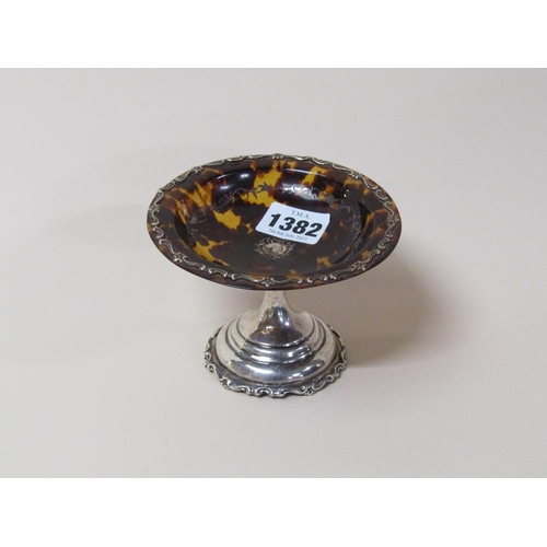 1382 - LATE 19/EARLY 20c SILVER AND TORTOISESHELL JEWELLERY DISH STAND - 8cms H