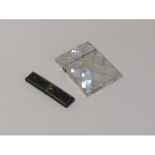 1398 - MOTHER OF PEARL CARD CASE TOGETHER WITH A PEARL HANDLED SILVER BLADE FRUIT KNIFE IN ORIGINAL POCKET ... 