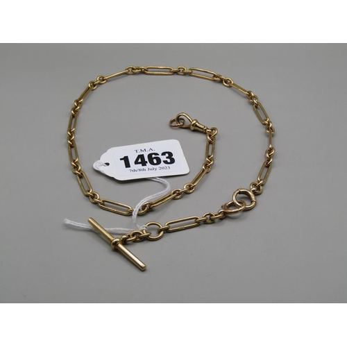 1463 - 18ct GOLD TROMBONE LINK ALBERT CHAIN - 38.4g, TOTAL LENGTH 46cms