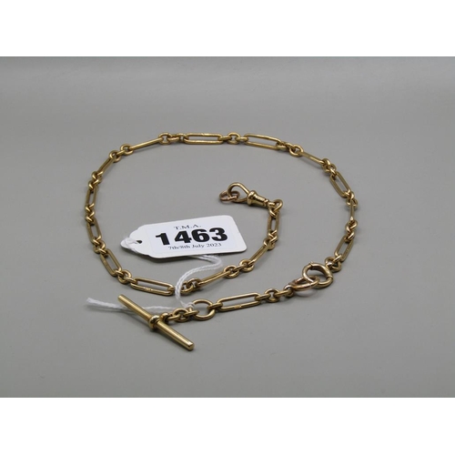 1463 - 18ct GOLD TROMBONE LINK ALBERT CHAIN - 38.4g, TOTAL LENGTH 46cms