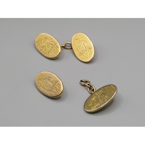 1466 - PAIR OF 15ct GOLD CUFFLINKS (A/F) 13g TOTAOL