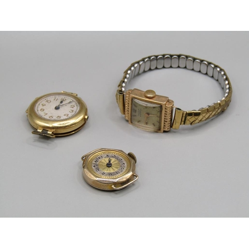 1467 - THREE GOLD CASED WATCH MOVEMENTS , TWO 18ct AND ONE 9ct