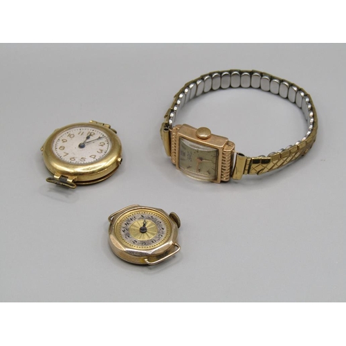 1467 - THREE GOLD CASED WATCH MOVEMENTS , TWO 18ct AND ONE 9ct