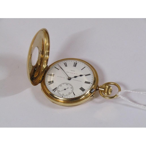 1469 - 18ct GOLD HALF HUNTER POCKET WATCH - JOHN HALL AND CO. MANCHESTER 106g TOTAL WEIGHT