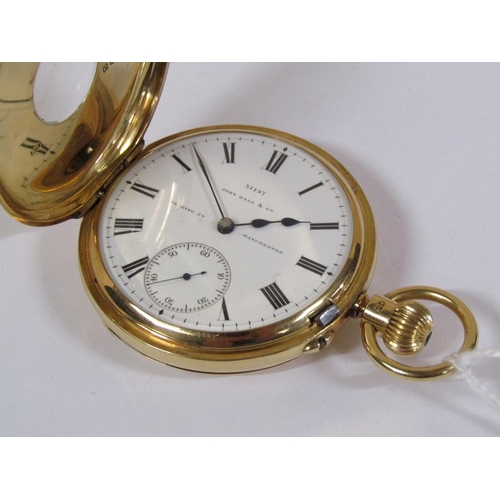 1469 - 18ct GOLD HALF HUNTER POCKET WATCH - JOHN HALL AND CO. MANCHESTER 106g TOTAL WEIGHT