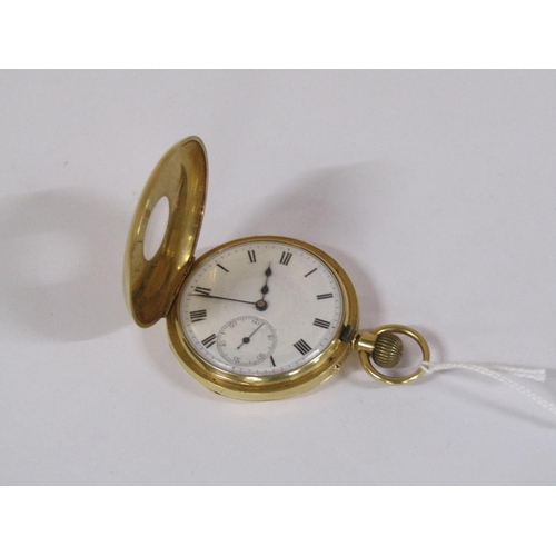 1470 - 18ct GOLD HALF HUNTER POCKET WATCH 98.3g TOTAL WEIGHT