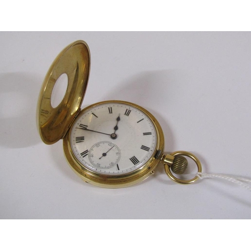 1470 - 18ct GOLD HALF HUNTER POCKET WATCH 98.3g TOTAL WEIGHT