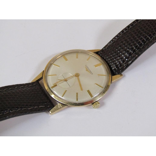 1473 - GOLD LONGINES GENTS WATCH WITH BROWN LEATHER STRAP