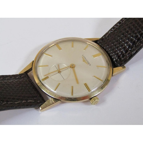 1473 - GOLD LONGINES GENTS WATCH WITH BROWN LEATHER STRAP