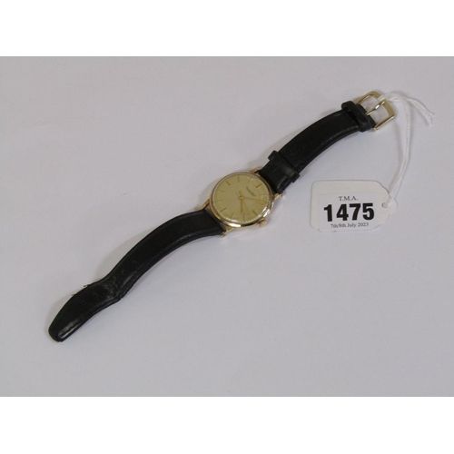 1475 - 9ct GOLD INTERNATIONAL WATCH CO GENTS WATCH WITH BLACK LEATHER STRAP