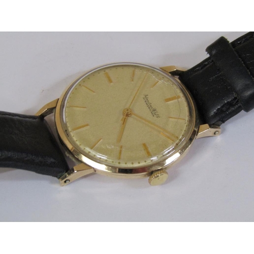 1475 - 9ct GOLD INTERNATIONAL WATCH CO GENTS WATCH WITH BLACK LEATHER STRAP