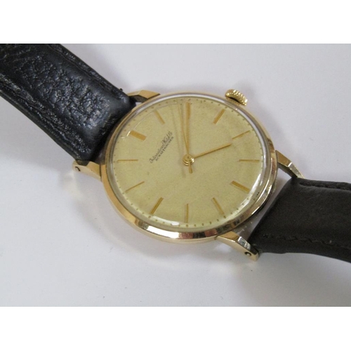 1475 - 9ct GOLD INTERNATIONAL WATCH CO GENTS WATCH WITH BLACK LEATHER STRAP