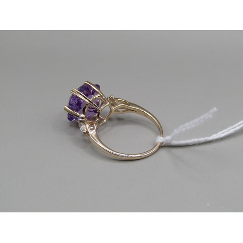 1490 - 9ct AMETHYST DRESS RING SIZE P1/2