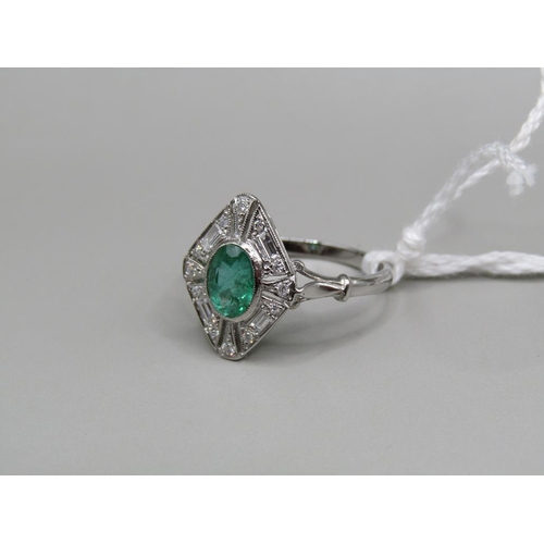 1501 - PLATINUM ART DECO STYLE EMERALD DIMAOND RING SIZE O 1/2