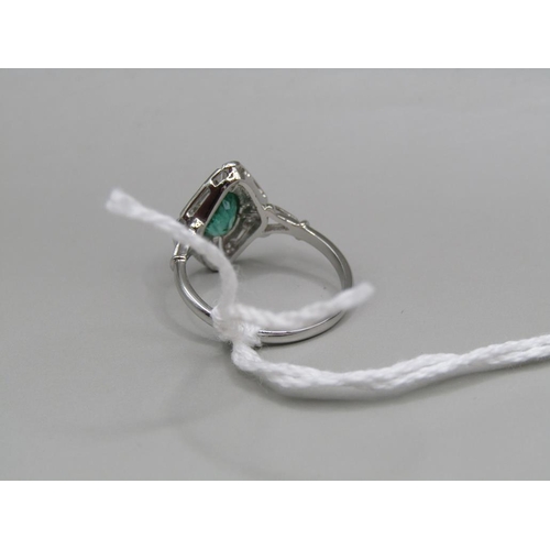 1501 - PLATINUM ART DECO STYLE EMERALD DIMAOND RING SIZE O 1/2