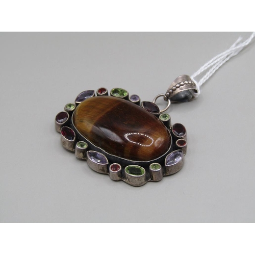 1511 - GEM SET SILVER TIGERS EYE PENDANT