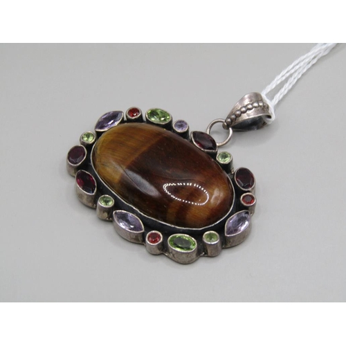 1511 - GEM SET SILVER TIGERS EYE PENDANT