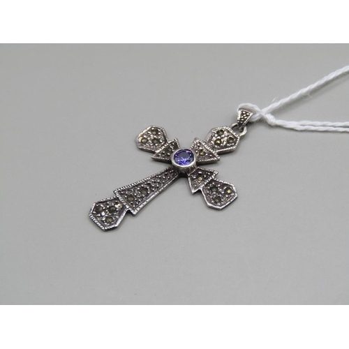 1519 - SILVER AMETHYST MARCASITE CROSS