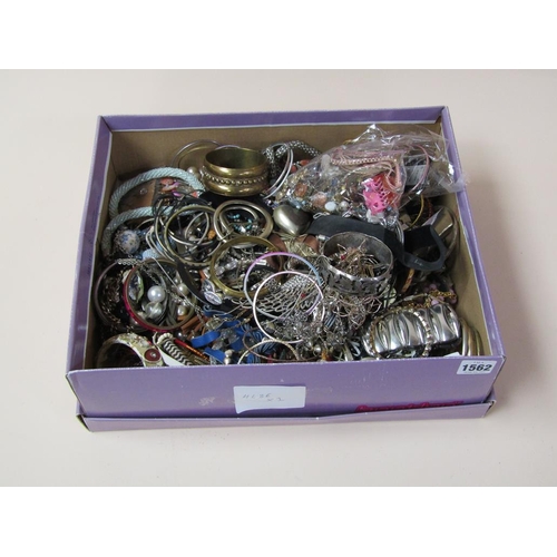 1562 - BOX OF MIXED COSTUME JEWELLERY, BANGLES, NECKLACES ETC.