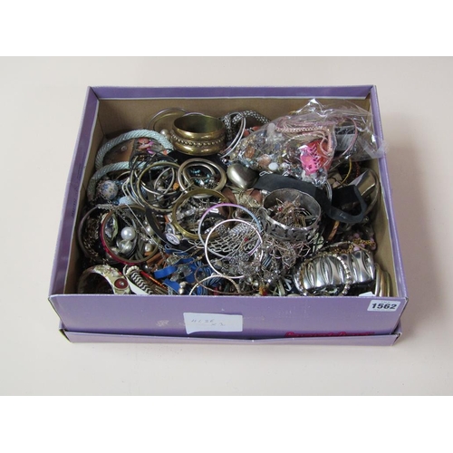 1562 - BOX OF MIXED COSTUME JEWELLERY, BANGLES, NECKLACES ETC.