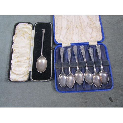 1588 - SILVER PLATED SEAL TOP SPOON IN PRESENTATION BOX TOGETHER WITH A BOX OF SIX 1937 CORONATION SPOONS