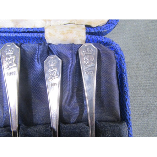 1588 - SILVER PLATED SEAL TOP SPOON IN PRESENTATION BOX TOGETHER WITH A BOX OF SIX 1937 CORONATION SPOONS