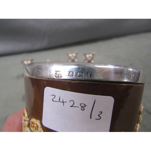 1600 - SILVER RIMMED ROYAL DOUTLON BEAKER, SMALL SILVER PIN TRY, TWO SILVER PLATED CONCORDE ITEMS; THREE WH... 