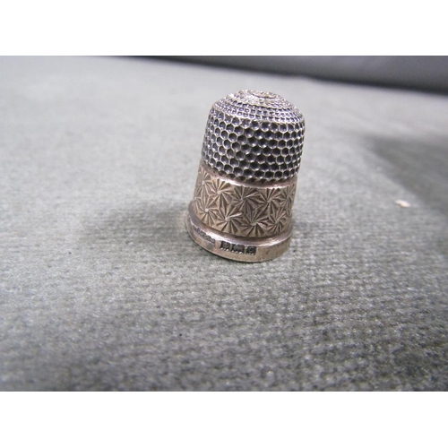 1610 - PIERCED SILVER BASKET; SILVER THIMBLE - TOTAL 4.8ozt