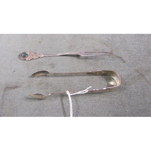 1618 - SILVER SUGAR TONGS; CONTINENTAL SILVER FORK