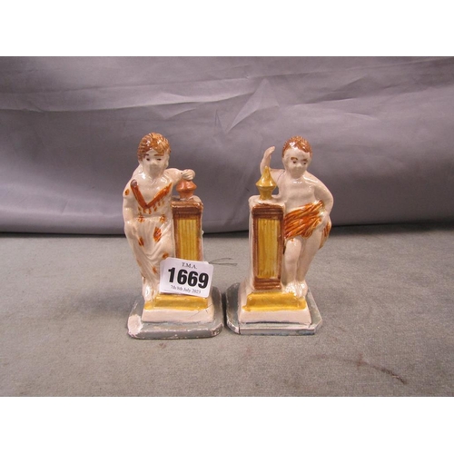 1669 - TWO ANTIQUE PEARLWARE FIGURES, 13CM H