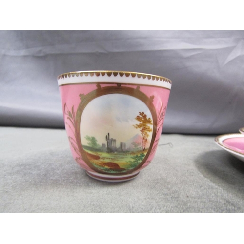 1691 - 19C ENGLISH HAND PAINTED PORCELAIN TRIO, CUP 7CM H