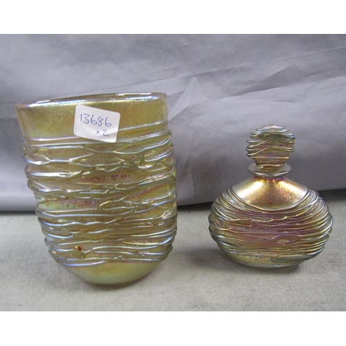 1696 - ISLE OF WIGHT ART GLASS VASE, 17CM H AND SCENT BOTTLE,