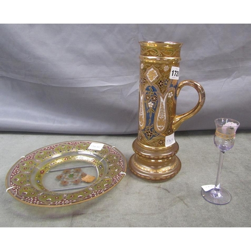 1720 - EARLY 20C VENETIAN MURANO TANKARD, 26CM H, PLATE & LIQUEUR GLASS