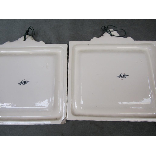 1740 - PAIR OF FRENCH SARREGUEMINES CERAMIC PLAQUES, 18CM W