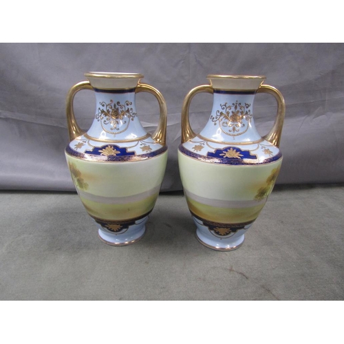 1774 - PAIR OF NORITAKE HAND PAINTED VASES - LANDSCAPES, 25CM H