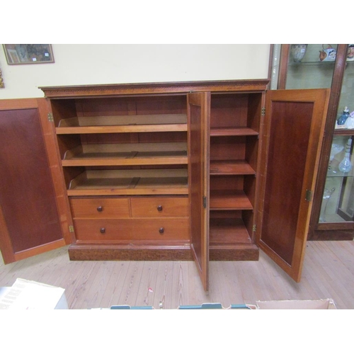 1831 - 19c LINEN PRESS ENCLOSED BY THREE HINGED DOORS WITH TWO PULL OUT LINEN SHELVES OVER TWO SHORT/ONE LO... 