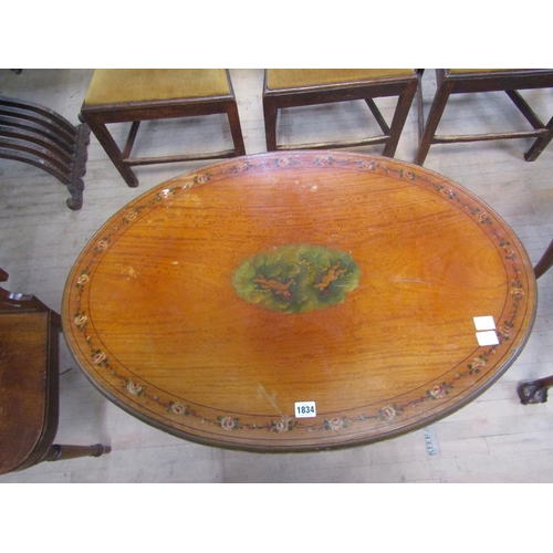 1834 - EARLY 19c SATIN WOOD FLORAL PAINTED OVAL CENTRE TABLE 85 x 70