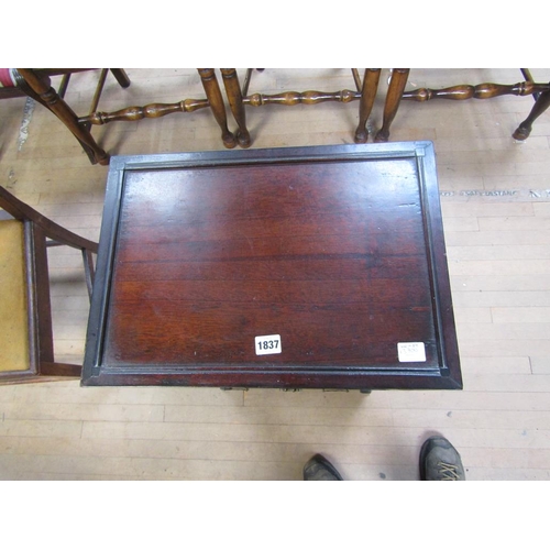 1837 - ORIENTAL ROSEWOOD SIDE TWO TIER TABLE, THE BASE FITTED TWO SHORT DRAWERS OVER CUPBOARD 46 x 80 cms