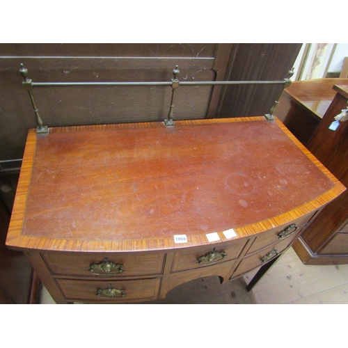 1866 - EARLY 19c MAHOGANY CROSS BANDED BOW FRONTED SIDEBOARD WITH FITTED ONE SHORT DRAWER OVER A KNEEHOLE, ... 