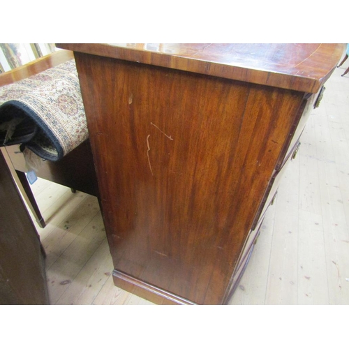 1868 - 19c MAHOGANY CROSS BANDED LINE INLAID BOW FRONT CHEST OF 2 SHORT/3 LONG DRAWERS 130 x 100 cms