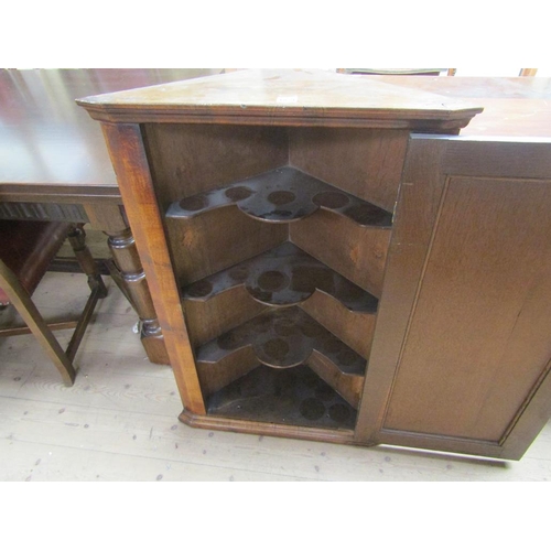 1871 - LATE GEORGIAN FIGURED WALNUT VENEERED HANGING CORNER CUPBOARD WITH BRASS FITTINGS 64 x 98 cms