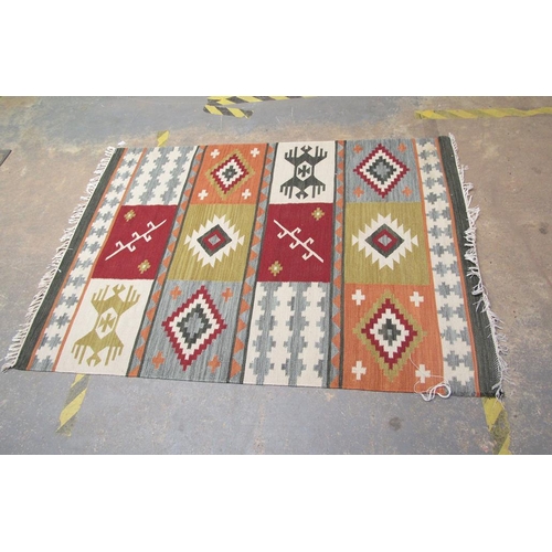 1876 - ORIENTAL WOOLLEN GEOMETRIC PATTERN RUG - 124 x 192 cms