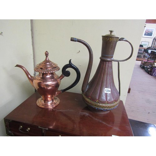 1324 - TWO COPPER JUGS - LARGEST 44CM H