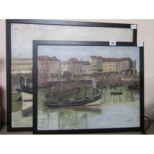 24 - TWO FRAMED OIL ON CANVAS P SIBILLE, HARBOUR SCENES