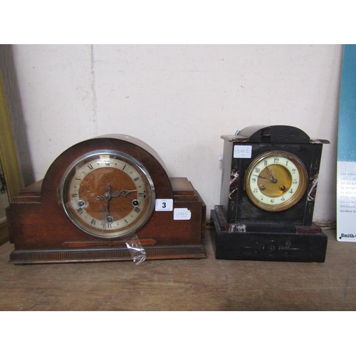 3 - ONE OAK CASED AND ONE VICTORIAN  MARBLE SLATE MANTEL CLOCK