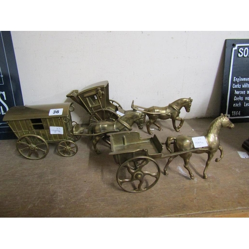 36 - CAST BRASS HORSES AND CARRIAGES