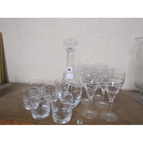 46 - WINE GLASSES, TUMBLERS AND DECANTER