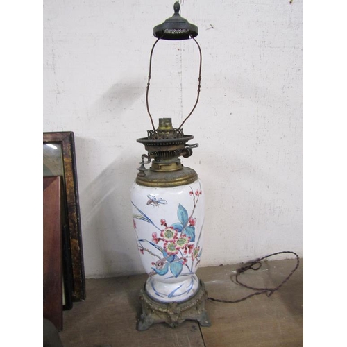 53 - EARLY 20c CERAMIC GILT METAL OIL LAMP CONVERTED TO ELECTRICITY