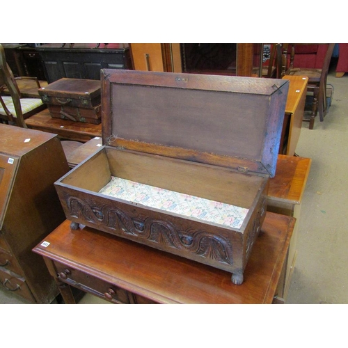 634 - VICTORIAN CARVED OAK BOX STOOL