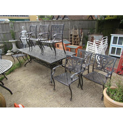 964 - GARDEN TABLE AND EIGHT CHAIRS